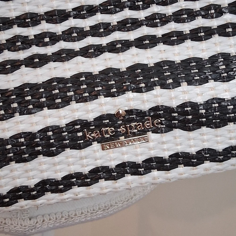 Kate Spade Large Cobble Hill Black Mylie Straw Raffia Hobo Bag NWOT